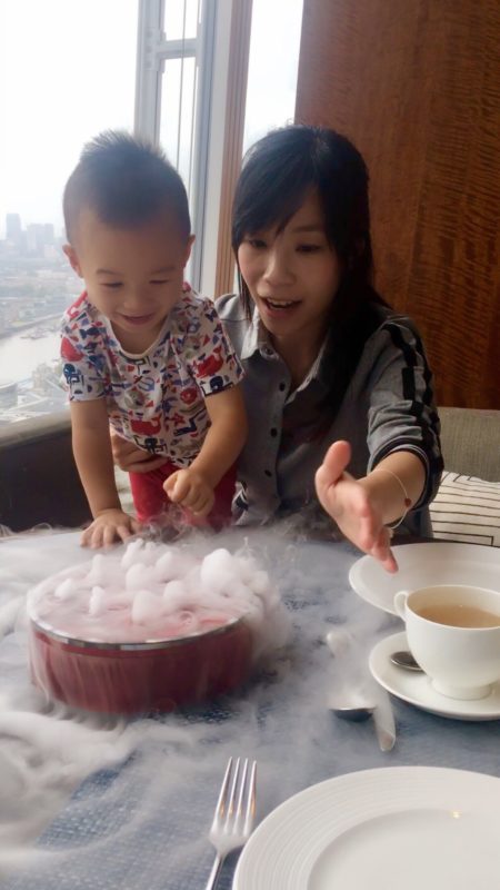 Toddler fascinated with Dry Ice