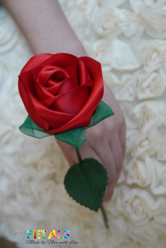 Luscious Red Ribbon Rose, Handmade Satin Rose/Wedding Bouquet
