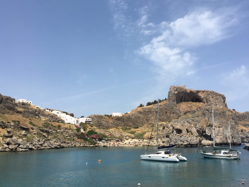 Lindos Acropolis from St. Paul's Bay. 6 places to visit in Rhodes